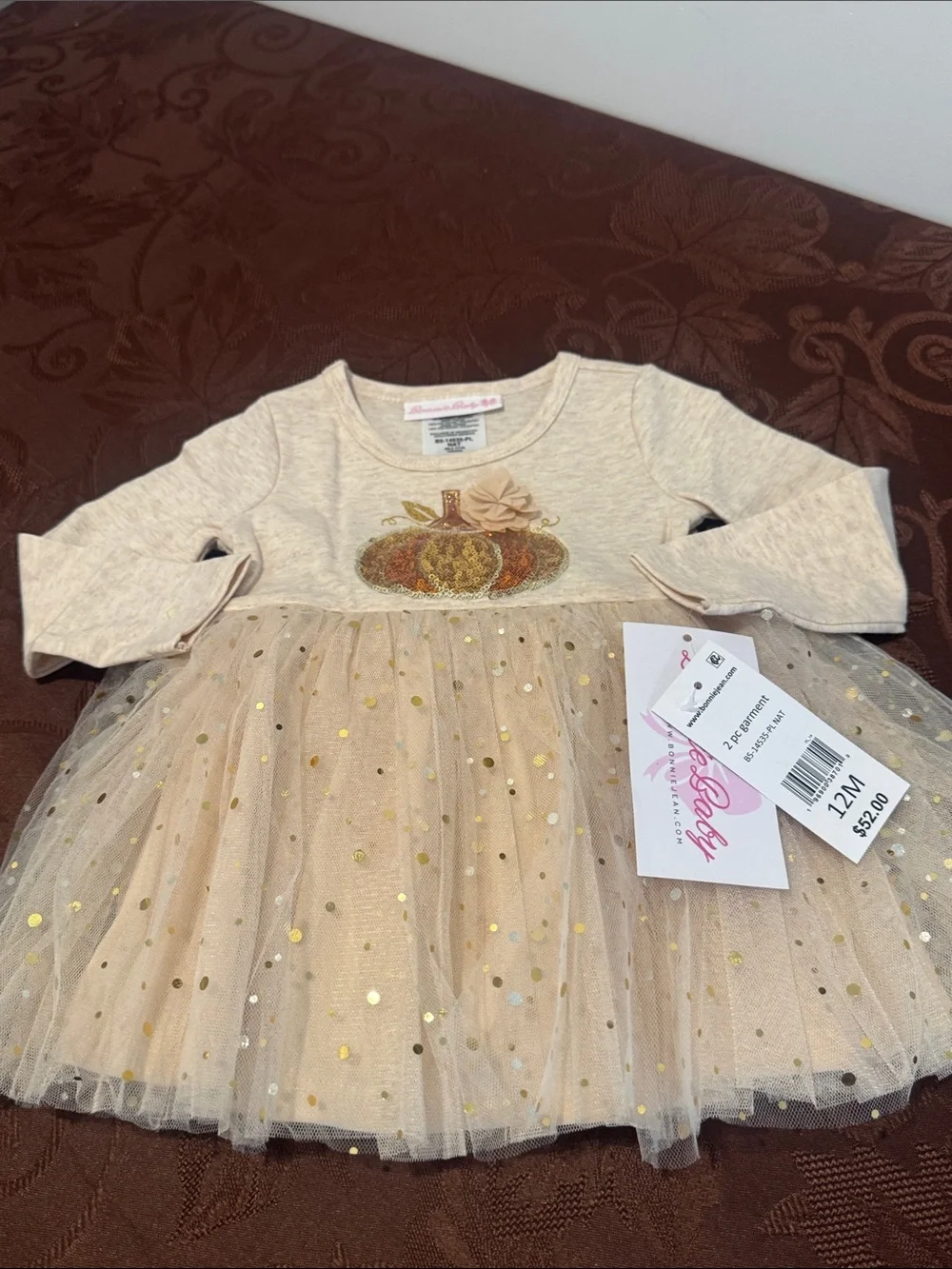 🎃🍂Bonnie Baby Orange and White Sequin Pumpkin 2-Piece Top & Leggings Set